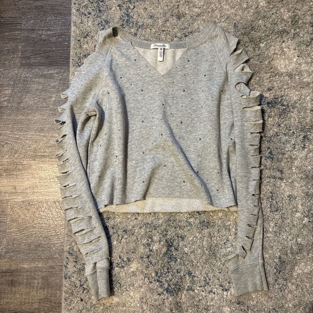 Aeropostale Light Gray Embellished Top